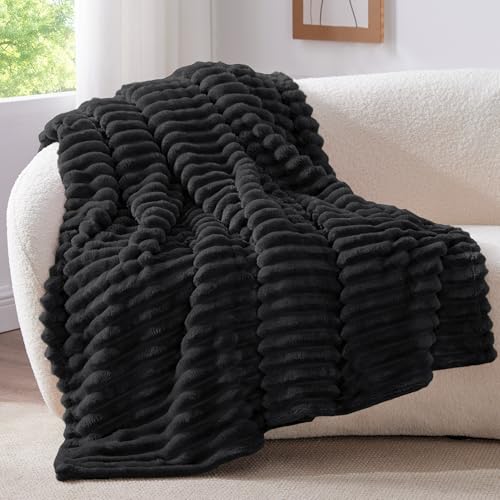 BEDELITE Fluffy Fleece Blanket Cosy Soft Throw 127x152 cm Black