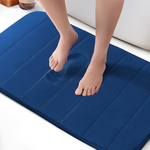 KEPLIN Memory Foam Bath Mat - Ultra-Soft, Highly Absorbent, Non-Slip, Machine Washable - Luxurious Comfort for Home & Bathroom Floors (Navy, 50 x 80cm)