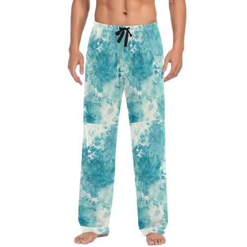 Blue Teal Tie Dye Men Cotton Flannel Pajama Pants Mens Lounge Sleep PJ Bottoms S2