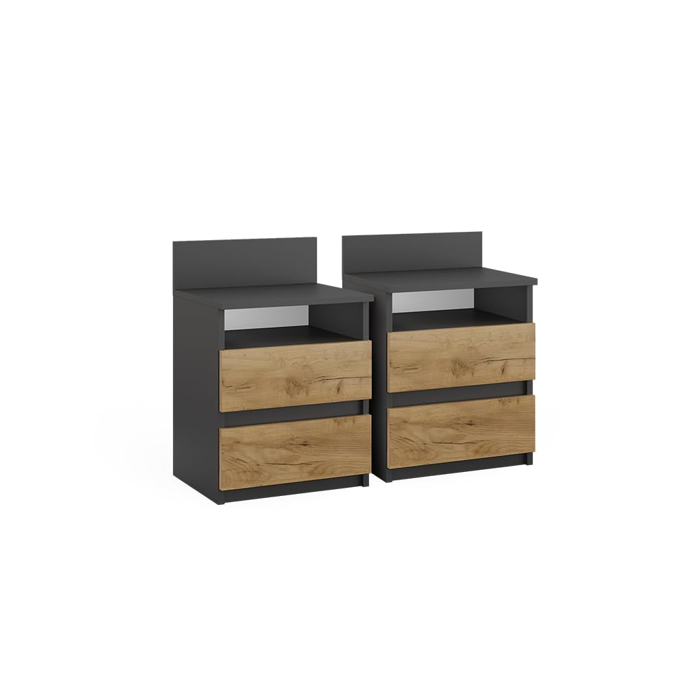 Vicco Mesilla de Noche Monty, Antracita/Roble, 39.6 x 59.1 cm Lote de 2