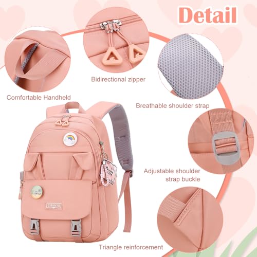 Image of PALAY School Backpack for Girls Kawaii Bunny Ear Pink 15.6 Inches Laptop Backpack Fashion Nylon Casual Travel Backpack Multi Compartment Book Bag Chirstmas Birthday Gift for Girls, 32x20x43cm