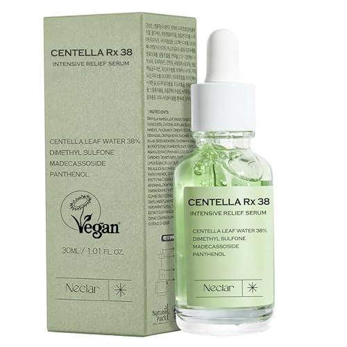 Centella Asiatica Serum Korean - Redness Corrector for Face - 38% Cica Leaf Water and Madecassoside - Ph Balanced - Barrier Support - Lightweight Calming - Rosacea Skincare Serum - Centella Ampoule