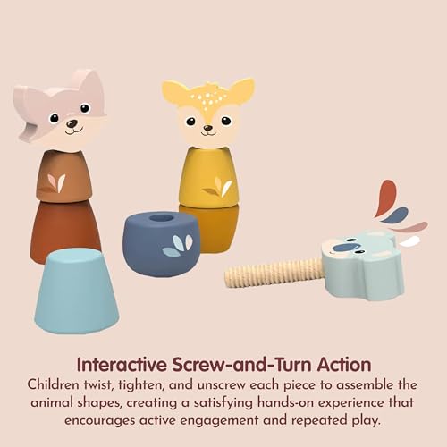 Image of SPEEDY MONKEY Wooden Screw Toys for Toddlers 24m+ Animal Nuts Bolts Set | animal shapes, screw twist pieces, nuts and bolts for kids, preschool toys, STEM threading problem solving, fine motor, build