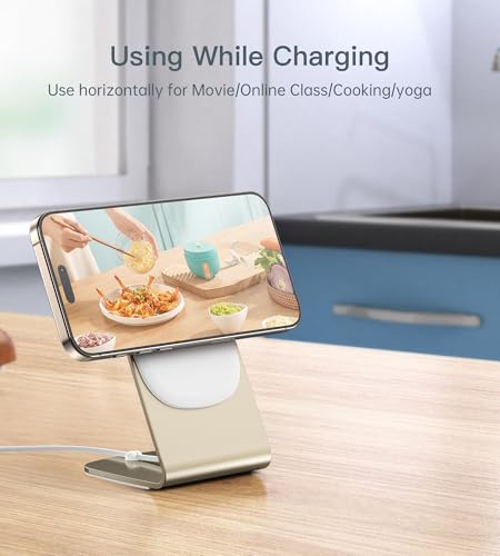 Image of Magnetic Wireless Charger for iPhone 17-12 Series + Aluminum Charger Stand | Mag Charger+20W USB C Adapter, Fast Wireless Charging Stand /Pad with 5ft USB-C Cable for iPhone 17 /16 /15 /14 /13 /12, Airpod Pro