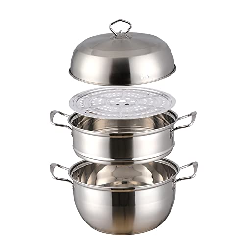1 olla de vapor de acero inoxidable de tres capas gruesas de oro, olla de vapor para sopa, olla de vapor, olla de cocina, estufa de gas (color: plata)