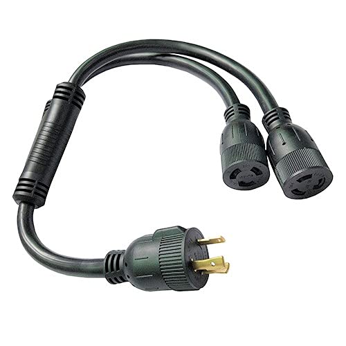 Parkworld 885194 Splitter L6-30 Plug to (2) L6-20 Receptacle, L6 Twist Lock 3-Prong 30A to 20A Y Adapter Cord