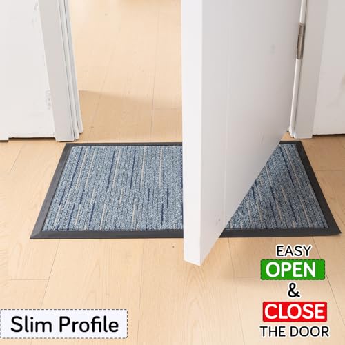 Image of HOKIPO Welcome Door Mat for Home - Big Size Rubber Back Entrance Mat, 75x45 cm, Blue Stripes (AR-6504)