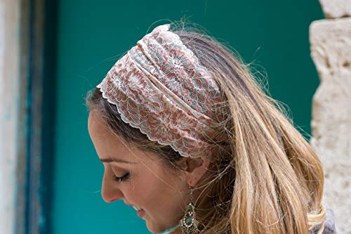 Stunning Cream & Umber Embellished Lace Headband Bandana, Tichel, Head Covering,scarf, Half Coveing, Pre-tied,loss Hair4