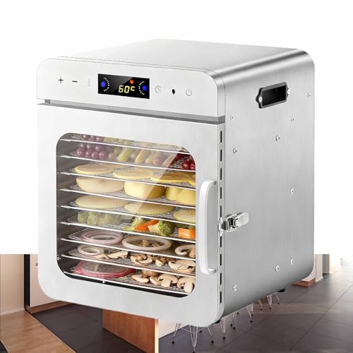 YIGECHENXIN Electric Food Dehydrator Machine Stainless Steel Adjustable Temperature Fruit Vegetables Dryer with 10 Tray Time-Saving and Labor-Saving Easy to Clean(220V/110V),220V