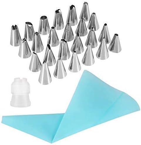 Vibrant E Store Cake Decorating Set, 24 Stainless Steel Icing Nozzles, Silicone Piping Bag, Coupler