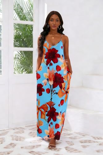 Image of vunahzma Womens Casual Fashion Sleeveless Plus Size Loose Long Sexy Maxi Dress with Pockets