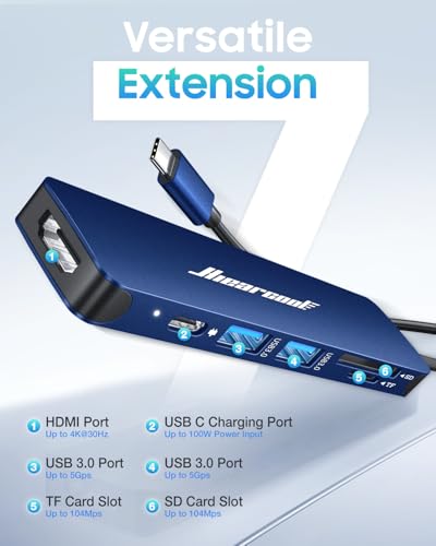 Image of Hiearcool USB C Hub for MacBook Air /Pro, 7-in-1 USBC Adapter Multiport with 4K HDMI Dongle, USB-C Dock Laptop Docking Station for Thunderbolt 3 /4 Laptops and Other Type-C Devices
