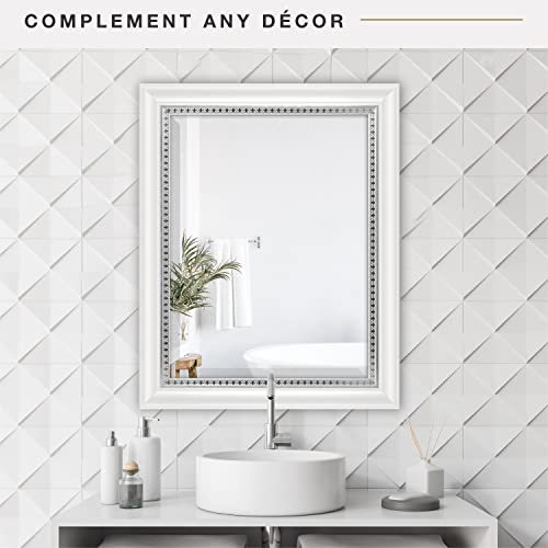 Mcs 18X24 Inch Embossed Accent Wall Mirror, 23X29 Inch Overall Size, White Wood Grain With Silver Trim Finish #TOP1