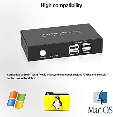 Rybozen 4K HDMI KVM Switch, USB KVM Switch 2 PC 2 Monitor Switch, Ultra HD, with 2 USB and 2 HDMI Cables, Displayport Switch 2 PC 1 Monitor USB 2.0Support Wireless Keyboard and Mouse
