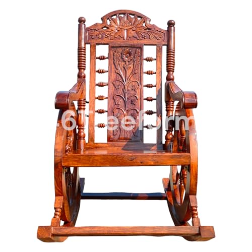 Image of Handmade Wooden Rocking Chair for Adults for Home Office Bedroom Living Room Engraved Carving Hancrafted Chair for Reading /Relaxing