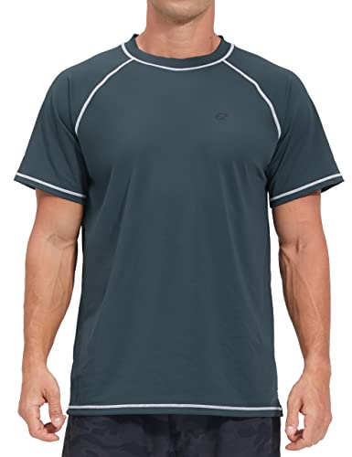 Men's Swim Shirts Rash Guard UPF 50+ UV Sun Protection T-Shirt Quick Dry Fishing Beach T Shirts Short Sleeve(Grey,XL)