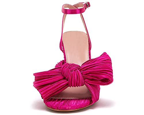 Vetaste Women's Bow Knot Heeled Sandals Bridal Wedding Open Toe Ankle Strap Chunky Heels #TOP5
