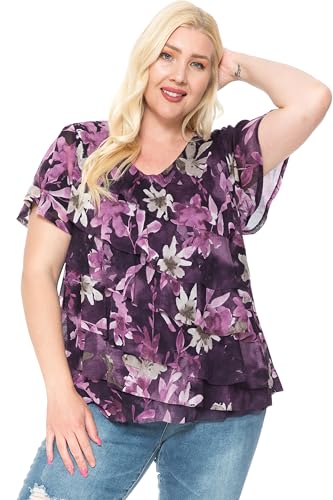 Image of LEEBE Women and Plus Size Printed Mesh Ruffle Top (Small-5X)