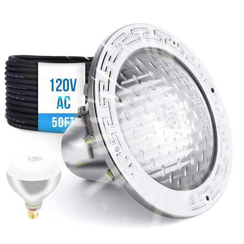 120V 10-Inch Waterproof Pool Light for Inground Pools IP68 Rated Includes 2 x 500W Incandescent Bulbs 50ft Cord Direct Replacement for Pentair Amerlite & Hayward AstroLite Fits 10 Pool Niche