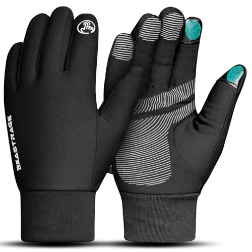 BEAST RAGE Winter Cycling Gloves for Men & WomenWindproof Water Resistant Thermal Bike Gloves with Touchscreen Fingers Anti-Slip Silicone Grip Warm Fleece & Fur Lined Gloves (Black L)