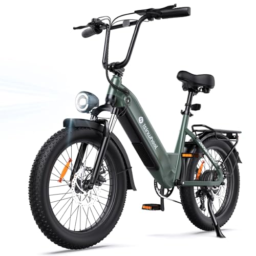 isinwheel U8 Electric Bike for Adults,1000W Peak Motor Ebike,Max 20/28MPH 75-105Miles Range Electric Bicycle,48V 13AH/18AH Battery Commuting 20" Step Thru Fat Tire Ebikes for Adults,7 Speed Gearing