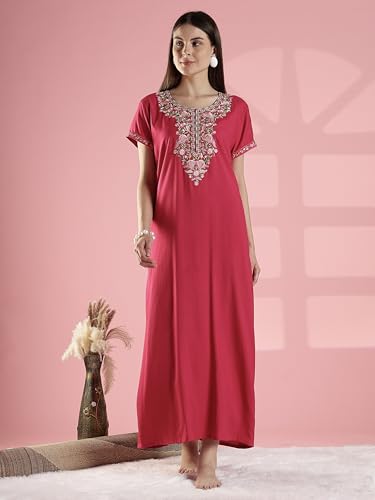 Image of 9shines Label Stylish Alpine Nighty Maxi for Women | Full Length Trendy Nightgown | Premium Nightdress | Nightwear | Heavy Embroidery Nighty with Pockets(2891)