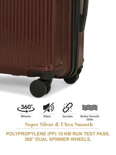 Image of Teakwood Set of 2 8 Wheels Trolley Bag, Hard Cabin with Zipper Closure, Adjustable Push Button & Cross Side Strap, Number Lock System 360 Degree (Set of 2, Brown)