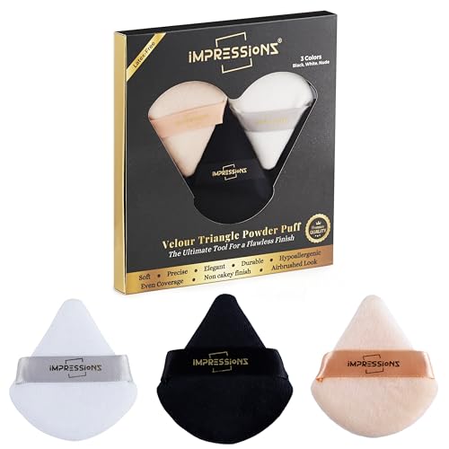 ImpressionZ Streak-Free Triangle Powder Puffs (3 Pcs) – Reusable Velvet Makeup Puffs for Face Powder, Loose Powder, and Foundation Application – Under Eye Puff for Cream and Liquid Blending