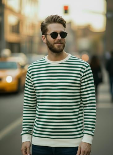Image of Mack Jonney Men's Black Cotton Full Sleeve T-Shirt | Soft Breathable Casual Wear | Stylish Striped Round Neck Tshirt-JMAK-107