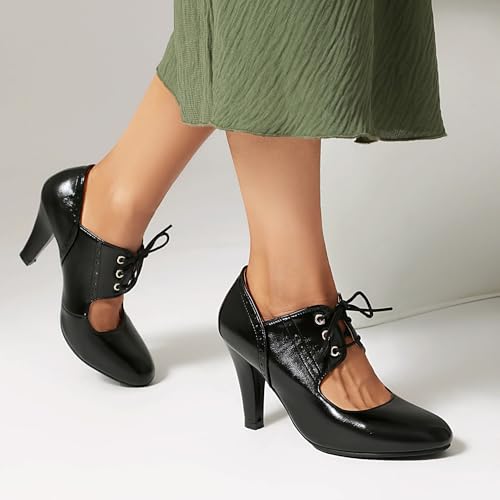 Women's Mary Jane Rockability Oxford Wing Tip Lace Up 1920s Pump Heel Retro Vintage 1940s Round Closed Toe 1950s Dress Shoes4