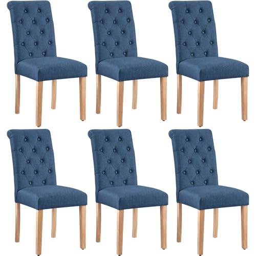 Yaheetech Dining Chairs Set of 6 Upholstered High Back Soft Padded Seat Side Fabric Chairs for Kitchen Living Room, Blue