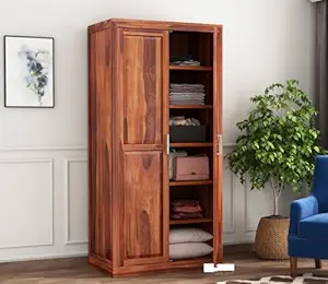 KARINA FURNITURE Wooden Wardrobe for Clothes | Sheesham Wood 2-Door Wardrobe with 6 Shelves Storage | Solid Wood Large Cupboard Almirah: Storage Cabinet for Your Living/Bedroom (Design 110)