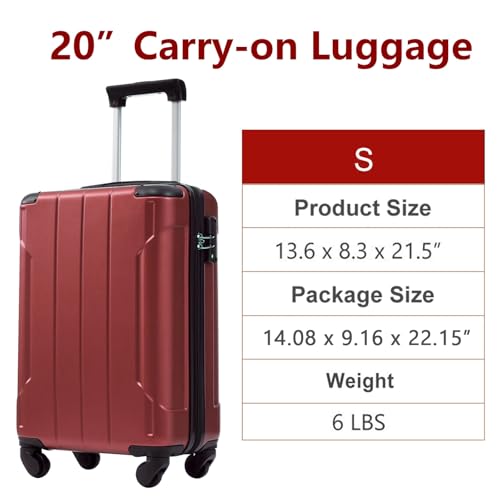 VFJ Carry on Suitcase 20 Inch Hardside Carry on Luggage Small Suitcases with Spinner Wheels Lightweight Rolling Cabin Suitcase for Airplanes Travel (Red01)2
