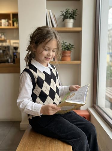 Image of SELINK Boys Girls V Neck Argyle Knit School Uniform Sweater Vest | Soft Cotton Polyester Blend Knitted Vest,Stockinette Stitch,Hand Wash Only For School Uniform Daily Wear