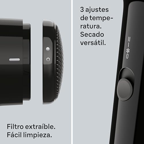 Miniatura 2 de Secador de pelo Braun HD1.5 – Secador compacto y ligero con boquilla de secado para todo tipo de cabello, 1800 W con 3 combinaciones de temperatura/velocidad, acabado negro brillante – BRHD150E