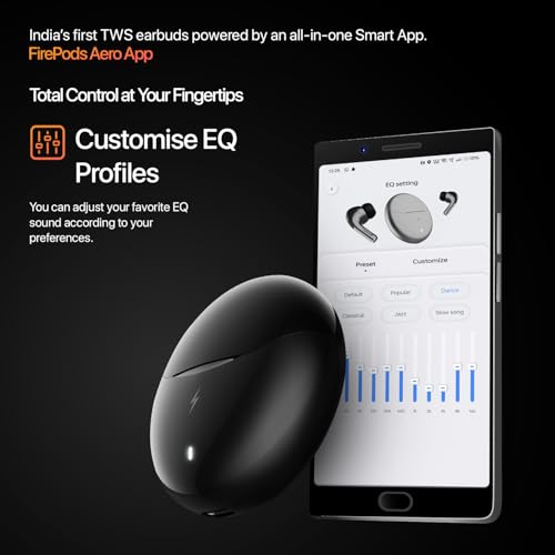 Image of Fire-Boltt Aero TWS Earbuds Custom EQ, Wireless Bluetooth 5.4, Music & App Support, 50H Playtime, Fast Charging Case, 50ms Low Latency for Gaming, Touch Controls, IPX4 Waterproof, Clear Calls - Black