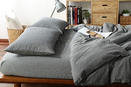 Image of F.Y.Dreams 100% Washed Cotton Duvet Cover for Weighted Blanket 80x87 inches with 16 Ties, Zipper on Long Side /Grey /Just Duvet Cover