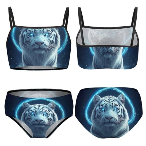 White Tiger Girls Swimsuits Two Piece Bikini Sets Beach Sport Swimwear Bathing Suit3