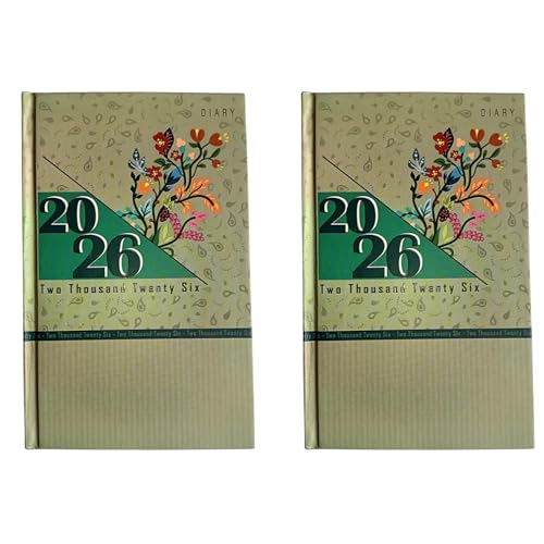 Image of TULMAN 2026 Diary Hardcover Design Everyday Notebooks (22x14 cm), Best for Study Planner, Personal Journal, Business Planning & Stationery Lovers - muted green - 2 Pack