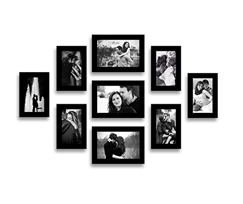 Image of Wood MDF Photo Frame With Glass (Black,9 Photos) Wall Mount, Rectangular, 5 x 7 inches (3 pieces), 4 x 6 inches(6 pieces)