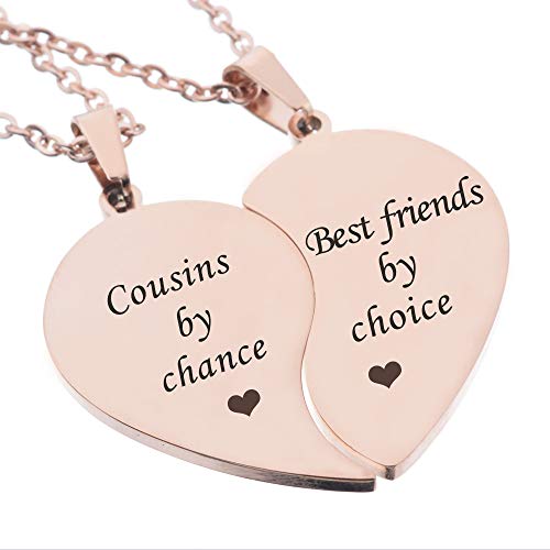 Mjartoria Bff Necklace For 2-Split Valentine Heart Necklace Cousins By Chance Best Friends Pendant Friendship Necklace Set Of 2 Gifts For Her (Gold-Cousins By Chance) #TOP4