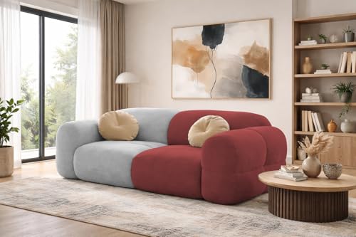 Image of Casaliving Vetras Modern Velvet Bubble Cloud Sofa, Tufted Design Upholstered 2 Seater Sofa Set for Living Room, (Maroon Grey Colour) Premium Velvet Fabric Sofa