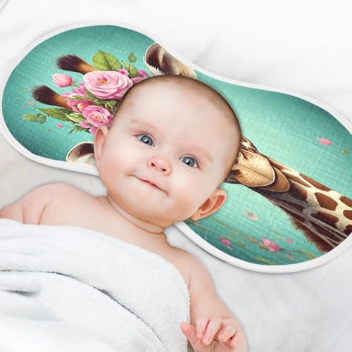 J JOYSAY Floral Giraffe Teal Baby Burp Cloths for Boys Girls Large 22''x11'' Cotton 4 Layer Burp Rags for Infant Baby one sizex14