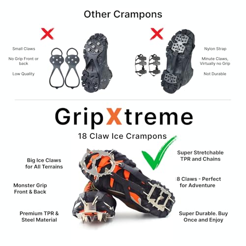Image of Jungle Theory GripXtreme Ice Crampons - 18 Spike Anti-Slip Shoe Grips for Snow, Ice & Trekking | Steel Cleats for Shoes & Boots | Hiking Accessories for Men & Women