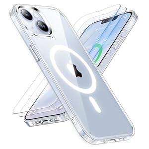 ORETECH Designed for iPhone 13 Case, iPhone 14 Clear Case Magnetic Compatible with Magsafe and 2 x Screen Protector Anti Yellowing Ultra Slim Thin Shockproof Clear Back Phone Case Cover 6.1” – Clear