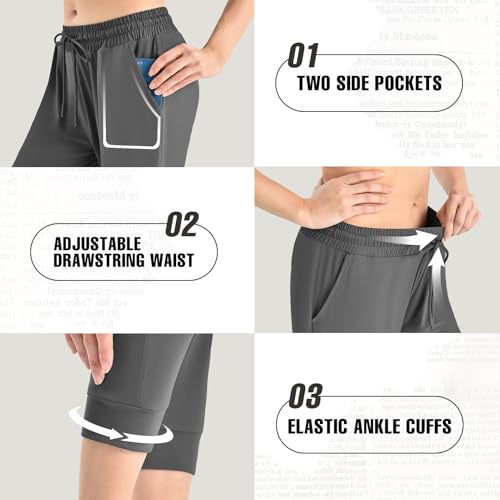 Walifrey Capri Pants for Women with Pockets, Cropped Joggers Drawstring Sweatpants for Lounging Workout and Gym Grey,1 Pack Grey M — view 4