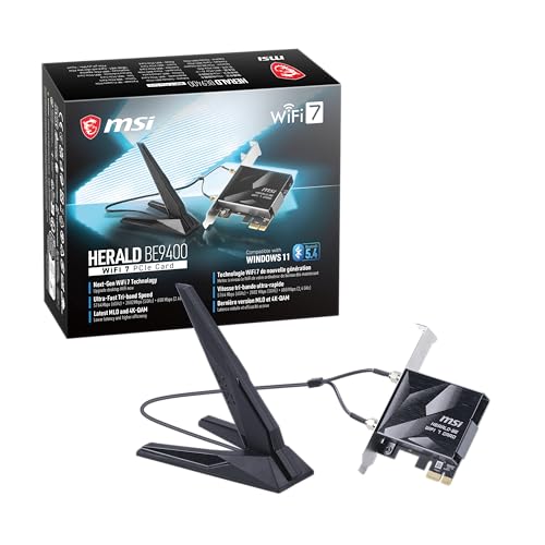 Image of MSI Herald WiFi 7 PCIe Card for Desktop PC BE9400 Tri-Band, Bluetooth 5.4, 6GHz, MLO, 320MHz, 5.8Gbps