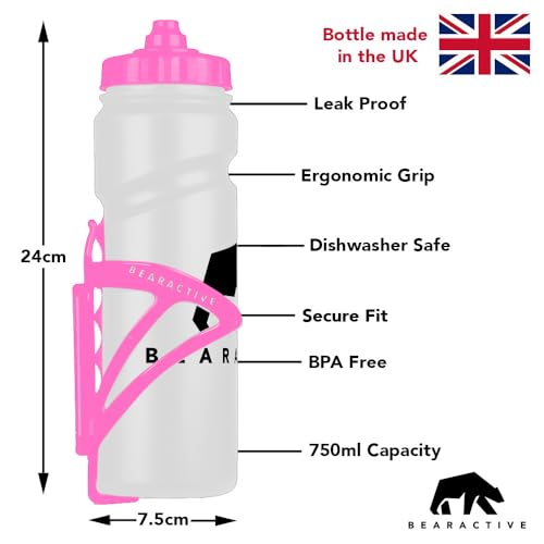 Bearactive Bike Bottle Holder with Bike Bottle 750ml, BPA Free Leak Proof Bicycle Squeeze Bottle with Valve Lid - Image 2