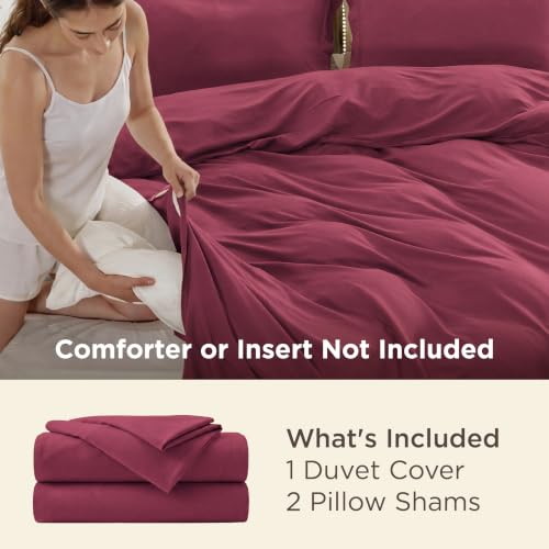Image of Bedsure Duvet Cover Full Size - Soft Double Brushed Bedding Set for Kids & Adults, Zipper Closure, 3 Pieces, Includes 1 Duvet Cover (80 inchx90 inch) & 2 Pillow Shams, NO Comforter, Dark Red