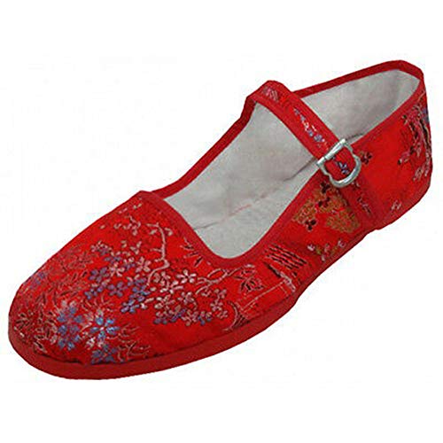 G4U-MJ Women's Mary Jane Shoes Brocad Flat Ballet Slip On Colors Red